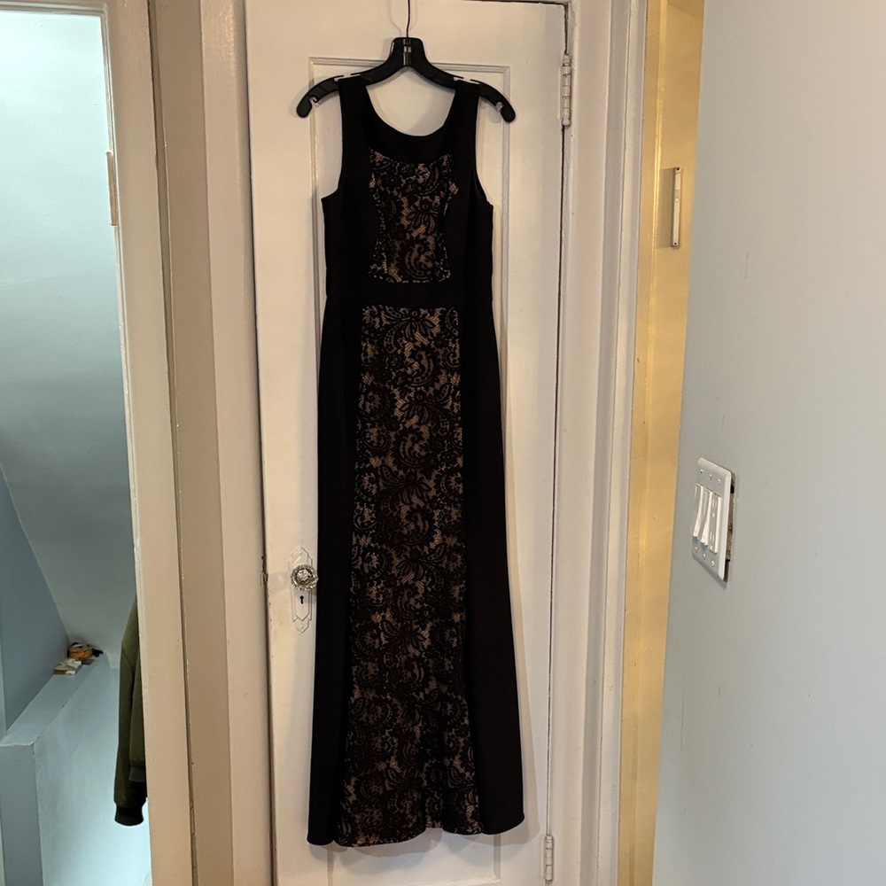 JS Collections Black Lace-Panel Maxi Dress